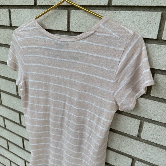 Vince Short Sleeve Scoop Neck Stripe Linen Tee - Picture 9 of 12